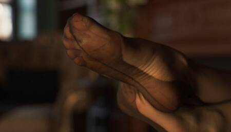 Ballet feet with calluses in nylon stockings (720p)