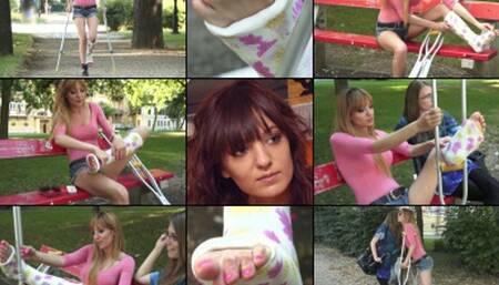 Hugi Term SLC Crutching Through the Park and Trying On a Cast Shoot (in HD 1920X1080)