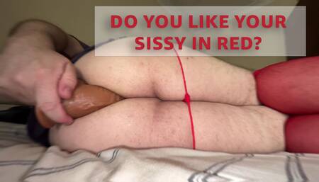 Behaving like a Slut in Red Thongs and Thigh Highs