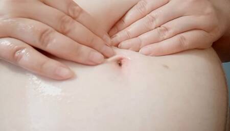 Oil belly + Navel masturbation