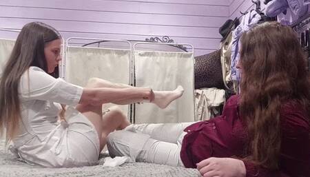 Footjob and handjob from two nurses