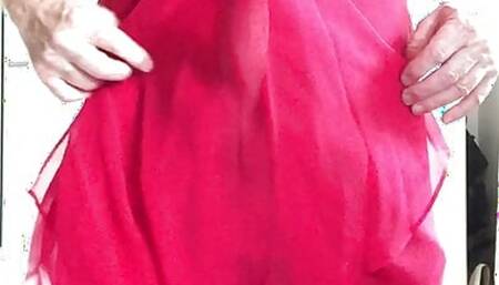 Cd Sarah shoots cum in sexy red dress