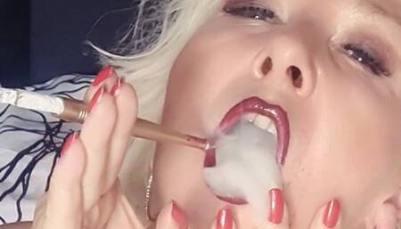 Worthy smoking Dildo BJ of your goddess with filterless EVE 120s and cigarette holder