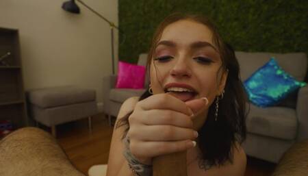 I love the way she sucks my dick so much I spray her with a big load all over her face