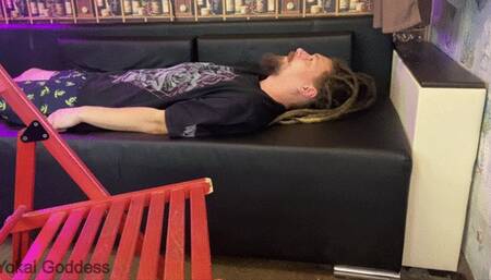 Face sitting in jeans; boot, socks and foot showing