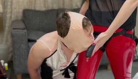 Sissy worships Strap On