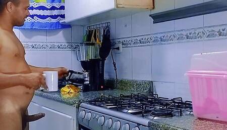 Morning Sex: Fucking in the kitchen with my lover (Neighbor) while my cuckold is away. I am a very horny unfaithful girl