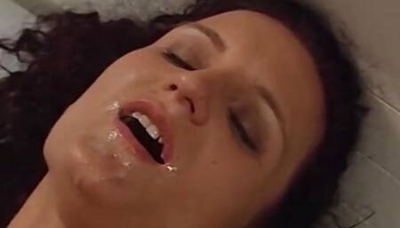 Long haired brunette with big labia and slim body