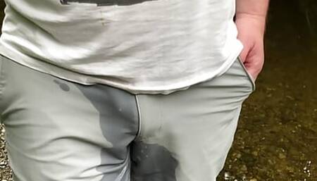 Grey golf pants piss and River wade