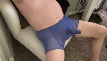 DJennerXX Hubby jerking off in blue nylon sheath