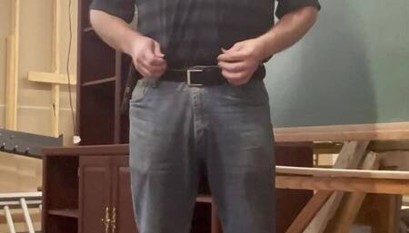 Strip, Walk, and Cum in Storage Room at Work