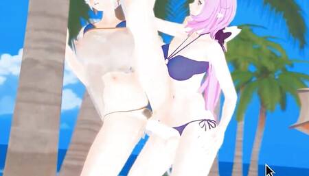 Honkai Impact Elysia and Kiana Beach Sex Hentai Mmd 3D Purple Hair Color Edit Smixix