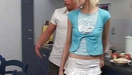 Scandalous German blonde with small tits shoots amateur porn with  dad