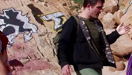 Little blonde anal slut is pounded into a stone wall doggy style