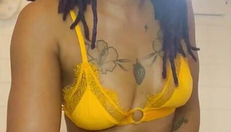 I caress my breasts with a little oil