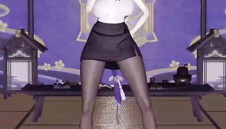 Genshin Impact - Raiden - Sexy Ofiice Pantyhose + Skirt Dance + Sex With Huge Cock