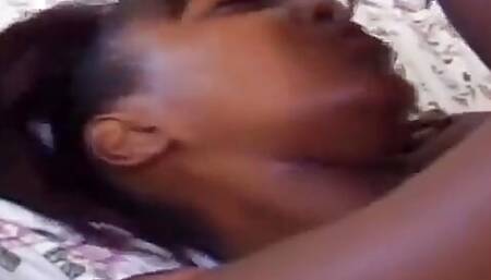 Amazing looking ebony with dark hair adores eating hot cum after a bang