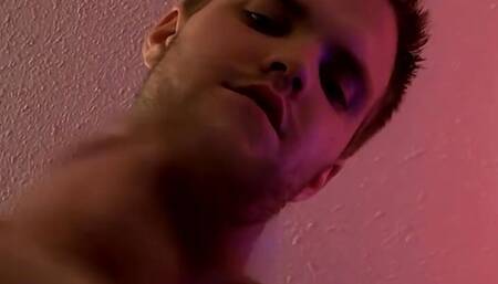 Athletic dude Billy Club masturbates dick and cums on mirror