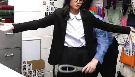 Nefarious Mall Cop Lays Down For A Young Asian Thief By Banging Her Pussy On His Desk - Shoplyfter