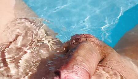 Wet sparkling masturbation in the pool until the sperm comes. Edited my big cock