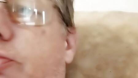 Toying my ass with black handle dildo