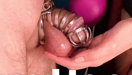 Chastity cage slave balls full to the limit two weeks denial cum