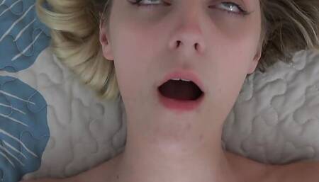 Sweet blonde amateur Maria Anjel gets pussy licked and sucks cock before taking it deep POV