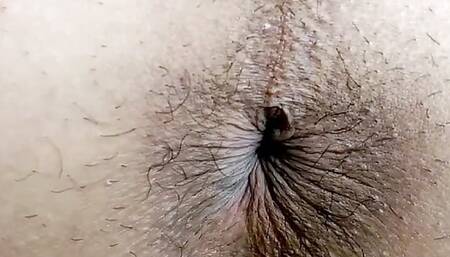 Butt close-up pulsating gaping open hands-free pulling in