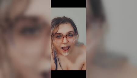 Taboo facial, cum on glasses!