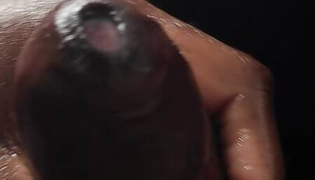 Black uncut cock with sticky pre=cum