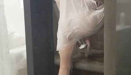 Ladyboy in bathroom