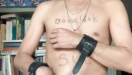 domelook voyeur'sub cumming with gag balls and eating cum