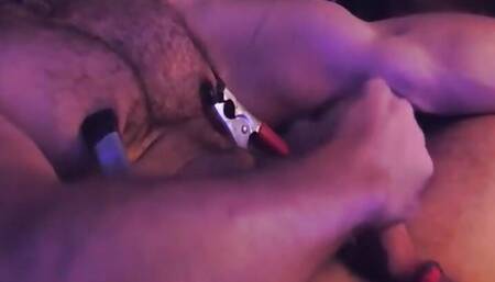 Hairy Hunk Pig -  Nipple Clamps handjob