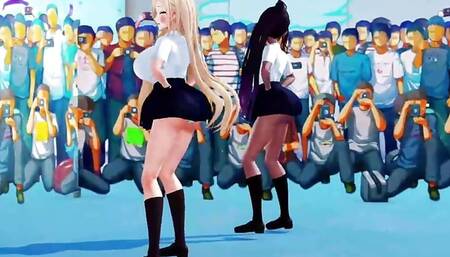 2 Huge Tits Schoolgirls Dancing + Gradual Undressing (3D HENTAI)