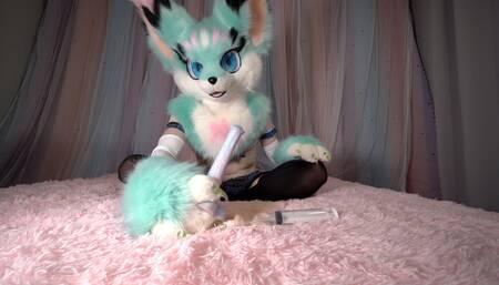 Neko Furry Femboy Riding Bad Dragon Dildo In Schoolgirl Costume