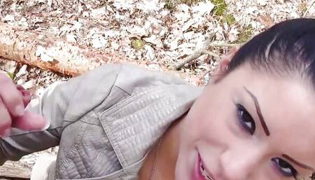 German amateur teen outdoor POV Sex in forest with skinny slut