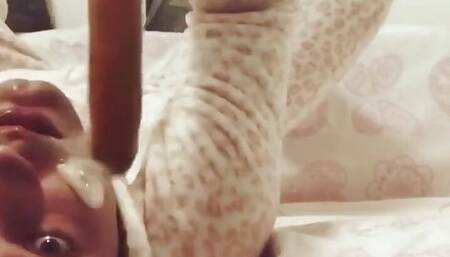 Sissy Boy in Pajamas Swallows Dildo Deeply