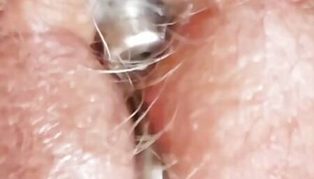Rubbing my chastity clit with a sounding rod and cumming