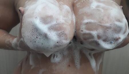 I take a shower and when I touch myself I end up masturbating and inserting a big white penis.