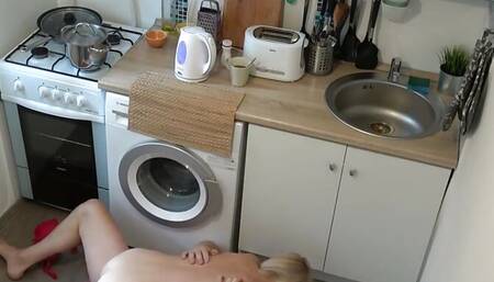 My exgirlfriend lets my stepdad smash her thoroughly in the kitchen