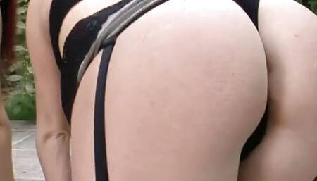 Redhead slutty babe fucked in 3way outdoor with her BFF