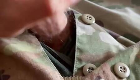 Army Soldier jerks off in his buddy's uniform part 4 - the cum shot!