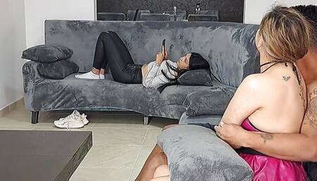 My Step Cousin And I Get Horny In The Living Room While Her Stepsister Is Distracted. She Sucks It Very Well