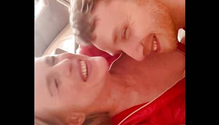 Boss mom in latex catsuit using young lad