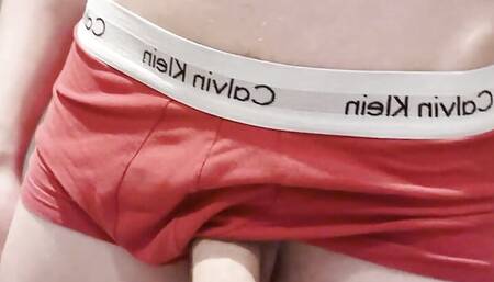 Wanking my cock in red boxers