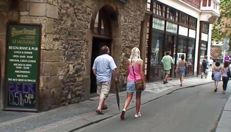 Stunning German teen plays with older dude