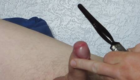 Uncut Cock Large Brush Sounding and Cum