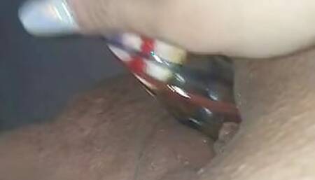 Masturbating with a Glasdildo.