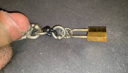 Short Edging,masturbation session with 8mm pierced cock, multiple piercings and a lock