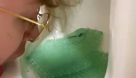White boy licking public toilets clean